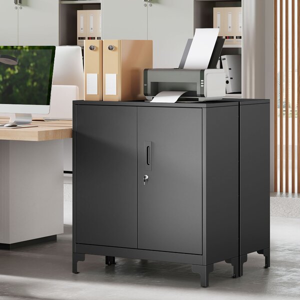 HOMCOM Armadietto da ufficio in metallo, porte chiudibili, cassettiera da ufficio, design a due livelli, Nero | Aosom Italy