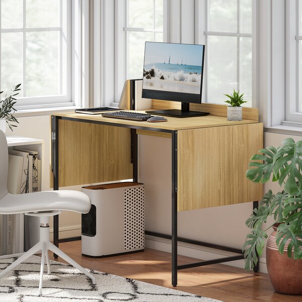 HOMCOM Scrivania per Computer Pieghevole con 2 Piani Estraibili, Ampio Spazio per Monitor, Gambe Metalliche, Struttura Robusta, Rovere+Nero | Aosom Italy