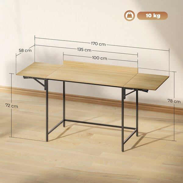 HOMCOM Scrivania per Computer Pieghevole con 2 Piani Estraibili, Ampio Spazio per Monitor, Gambe Metalliche, Struttura Robusta, Rovere+Nero | Aosom Italy