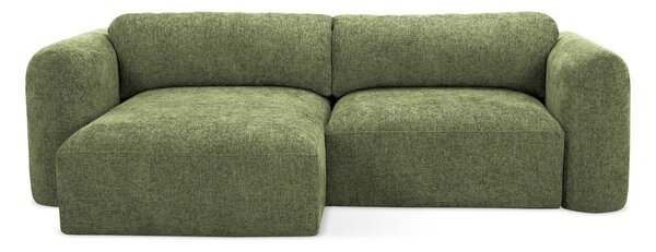 Divano angolare verde allungabile/con contenitore (con penisola a sinistra/con chaise lounge) con rivestimento in ciniglia Mele – Makamii