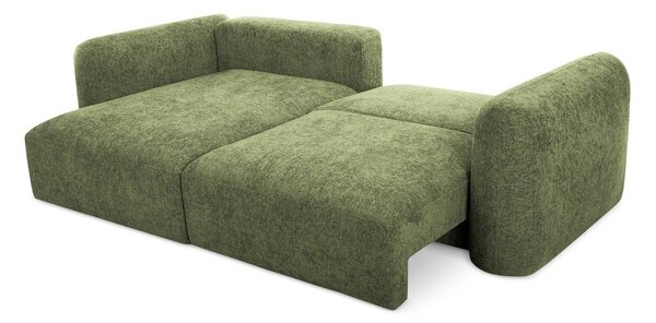 Divano angolare verde allungabile/con contenitore (con penisola a sinistra/con chaise lounge) con rivestimento in ciniglia Mele – Makamii