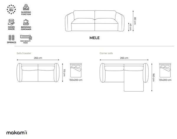 Divano angolare verde allungabile/con contenitore (con penisola a sinistra/con chaise lounge) con rivestimento in ciniglia Mele – Makamii