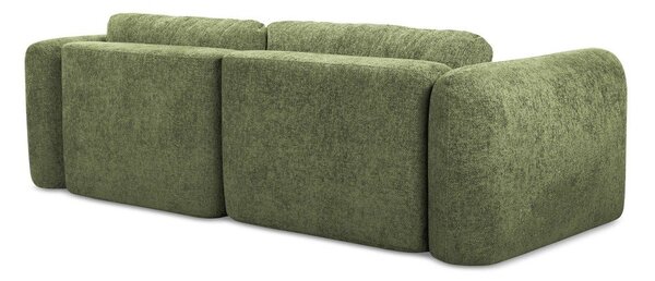 Divano angolare verde allungabile/con contenitore (con penisola a sinistra/con chaise lounge) con rivestimento in ciniglia Mele – Makamii