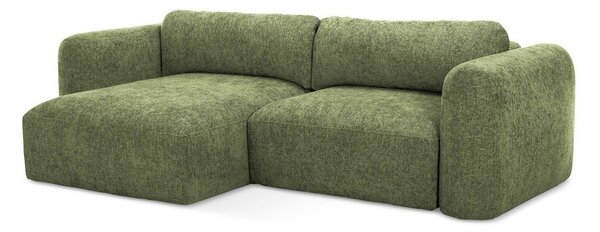 Divano angolare verde allungabile/con contenitore (con penisola a sinistra/con chaise lounge) con rivestimento in ciniglia Mele – Makamii
