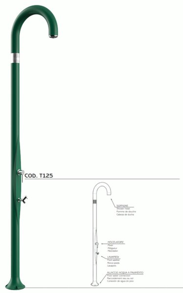 Doccia da Giardino Piscina in Resina FUNNY YIN RUBY CON LAVAPIEDI Dimensioni 232x30x17 cm - peso 9,5 kg design Curvo Con Miscelatore Caldo-Freddo