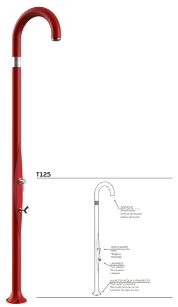 Doccia da Giardino Piscina in Resina FUNNY YIN RUBY CON LAVAPIEDI Dimensioni 232x30x17 cm - peso 9,5 kg design Curvo Con Miscelatore Caldo-Freddo