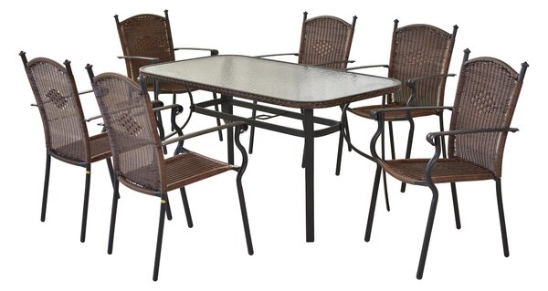 Set di mobili da giardino Merxx "Roma" 7 pezzi con tavolo 150 x 80 cm - struttura in alluminio grafite con intreccio in plastica color cioccolato