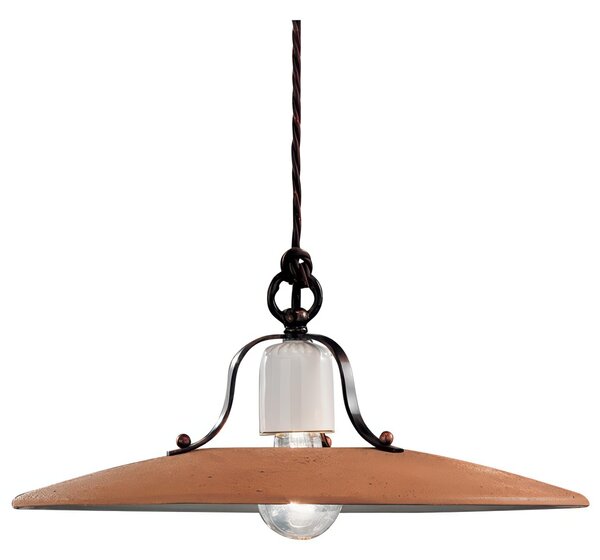 Lampada sospensione rustica con diffusore in ceramica decorato a mano BOLOGNA Dimensioni 40x40x h 17 cm peso 1,9 kg - Attacco Lampada E 27