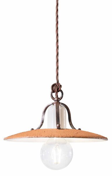 Lampada sospensione rustica con diffusore in ceramica decorato a mano BOLOGNA Dimensioni 30x30x h 17 cm peso 1,2 kg - Attacco Lampada E 27