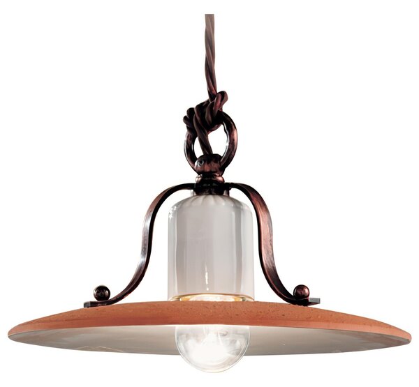 Lampada sospensione rustica con diffusore in ceramica decorato a mano BOLOGNA Dimensioni 24x24x h 17 cm peso 1,1 kg - Attacco Lampada E 27