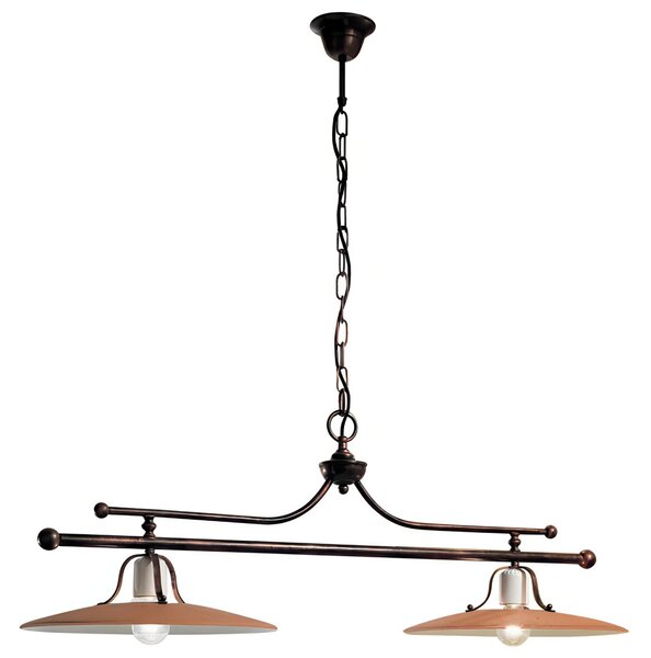 Lampada sospensione rustica, con struttura in metallo e Doppio diffusore in ceramica decorato a mano BOLOGNA Dimensioni 100x40x h 40cm peso 5,45 kg - Attacco Lampada E 27