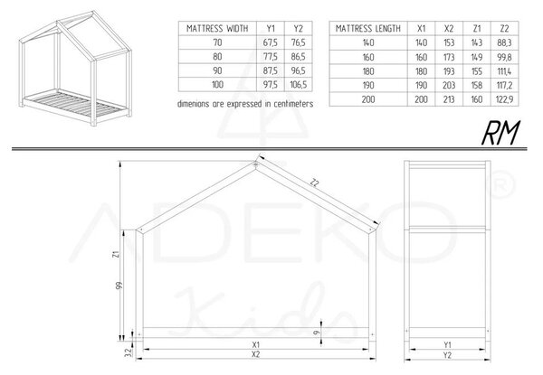 Letto per bambini in legno di pino 120x200 cm Mila RM - Adeko