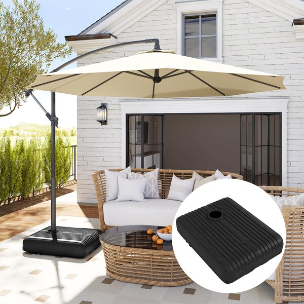 Outsunny Base Ombrellone Giardino Riempibile con Acqua e Sabbia 70-90 kg, Ruote e Maniglia in HDPE, 80x60 cm, Nero
