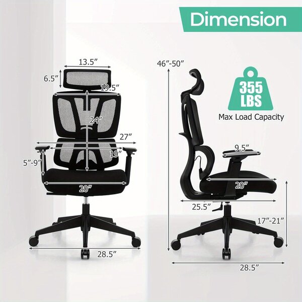 Sedia da ufficio – Design ergonomico – Schienale regolabile – Materiale a rete e spugna – Colore nero