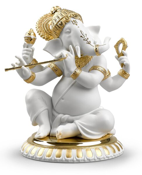 Statua decoro oro Ganesha Con Bansuri Lladrò