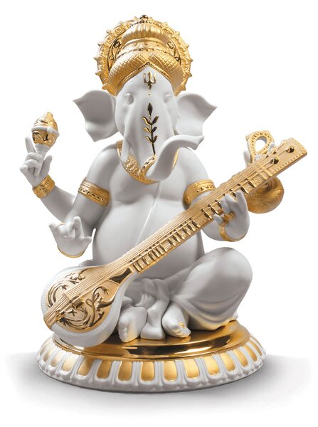 Statua decoro oro Ganesha Con Veena Lladrò