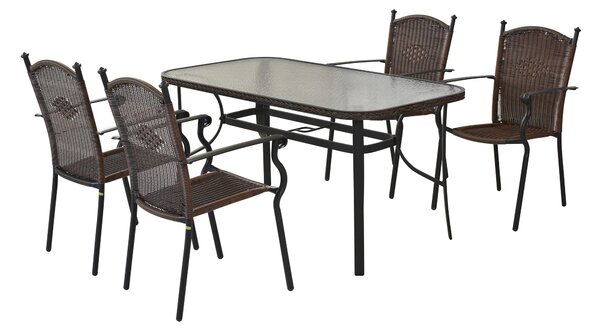 Set di mobili da giardino Merxx "Roma" 5 pezzi con tavolo 150 x 80 cm - struttura in alluminio grafite con intreccio in plastica color cioccolato