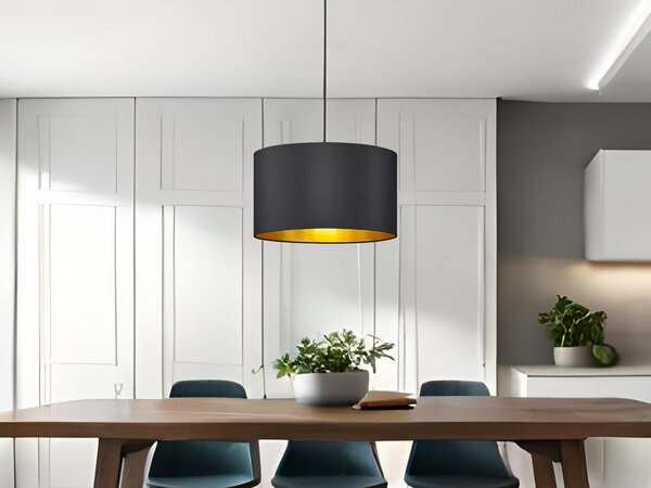 Lampada a sospensione a LED REGOLABILE con paralume in tessuto Ø40 cm, colore nero/oro, lampada da corridoio
