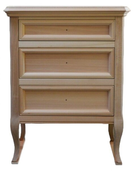 MOBILI 2G - COMODINO CLASSICO 3 CASSETTI IN LEGNO GREZZO L.55 P.36 H.70