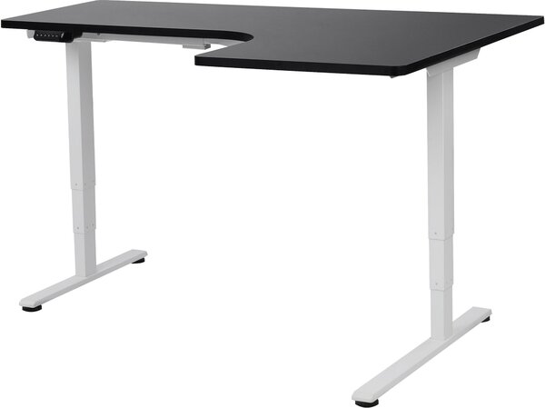 BELIANI Scrivania angolare destra regolabile piano nero struttura in acciaio bianco 160 x 59 cm regolazione elettrica dell'altezza design moderno a L