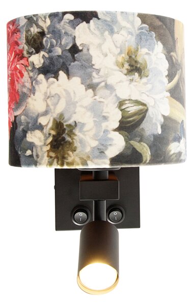 Applique nera con lampada da lettura e paralume 18 cm floreale - Brescia