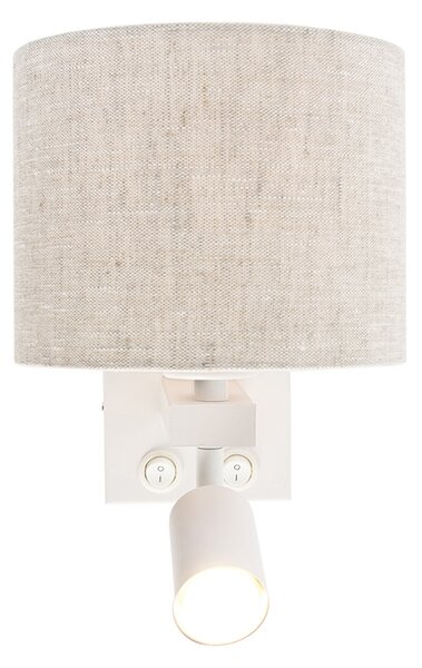 Applique da parete bianca con lampada da lettura e paralume grigio chiaro 18 cm - Brescia
