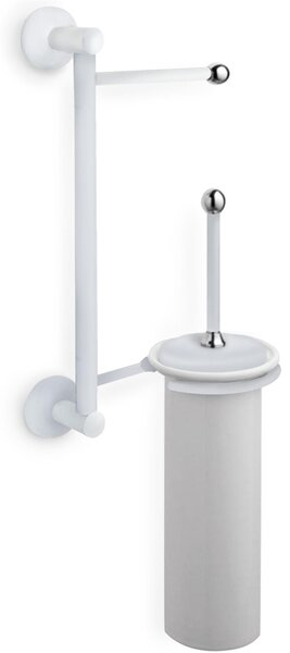 Asta attrezzata WC ZACINTO 18x14xh52 cm Porta scopino in ceramica + porta asciugamani bagno galvanico di oltre 22 micron inalterabile nel tempo bianco con pomelli cromo
