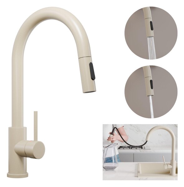 Rubinetto da cucina PRIMAGRAN 9010, orientabile a 360°, rubinetto ad alta pressione, con due tipi di getto, con bocca estraibile, acciaio inox beige