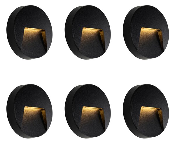 Set di 6 Applique da Esterno Rotonde Nere Incl. LED IP65 - Gem