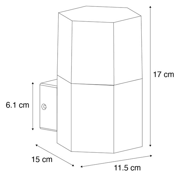 Applique da parete per esterni nera con vetro fumé esagonale IP44 - Denmark