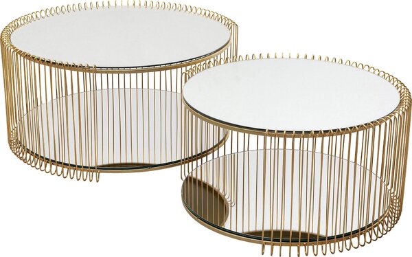 Tavolino Kare Design Wire Double (set da 2), ottone, diametro 70 cm, elegante