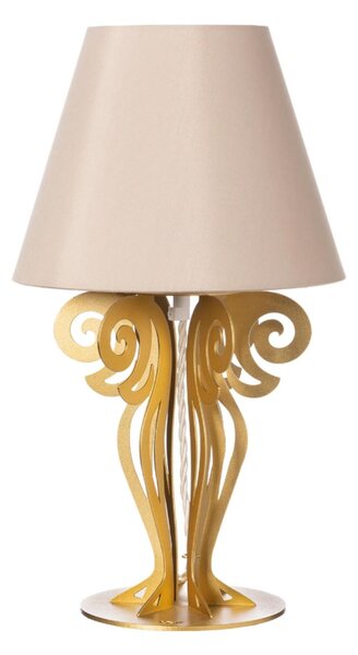 Piccola lampada da tavolo Struttura in Ferro con paralume CIRCEO Dimensione 24x h 40 cm base tornita in modo lamellare colore Oro trasparente paralume sabbia