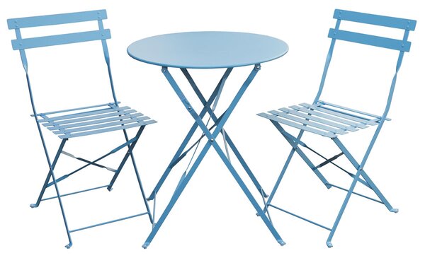 SVITA BERLIN Set da bistrot, 3 pezzi, set da giardino, set di mobili in metallo, sedia, tavolo, mobili pieghevoli, set da balcone, blu