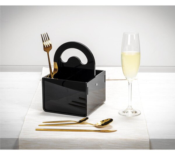 Portaposate 4 Scomparti SERVICE BLACK, Dimensioni 14x15x h20 cm, peso 0,52 kg, spessore 4 mm ideale per party e buffet colore nero lucido
