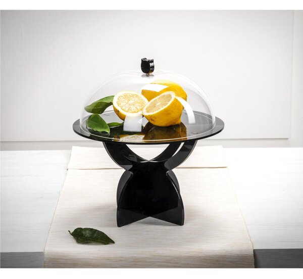 Alzata, Tortiera Porta dolci o Frutta con campana in Plexiglass BIG Dimensioni �35 xh22 cm - colore nero lucido