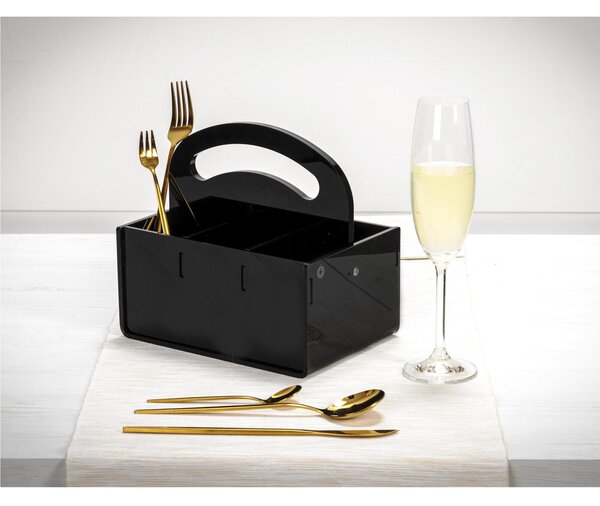 Portaposate 6 Scomparti SERVICE BLACK, Dimensioni 21,5x15x h20 cm, peso 0,92 kg, spessore 4 mm ideale per party e buffet colore nero lucido
