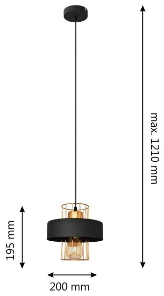Lampadario a sospensione con filo VOLTA 1xE27/15W/230V nero/oro