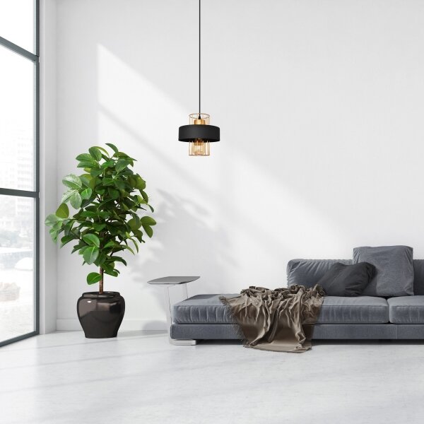 Lampadario a sospensione con filo VOLTA 1xE27/15W/230V nero/oro