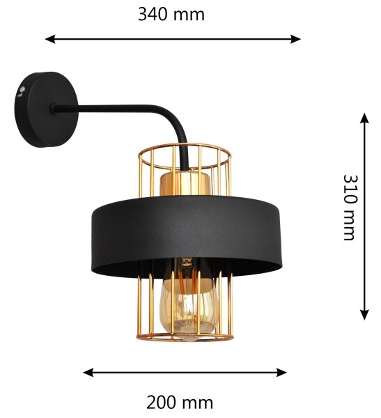 Applique VOLTA 1xE27/15W/230V 34 cm nero/oro