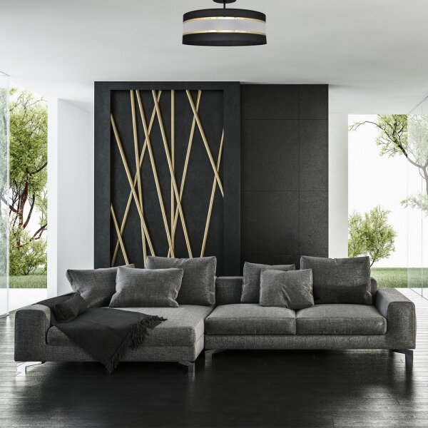 Lampadario a sospensione con supporto rigido HELEN 3xE27/15W/230V nero/oro