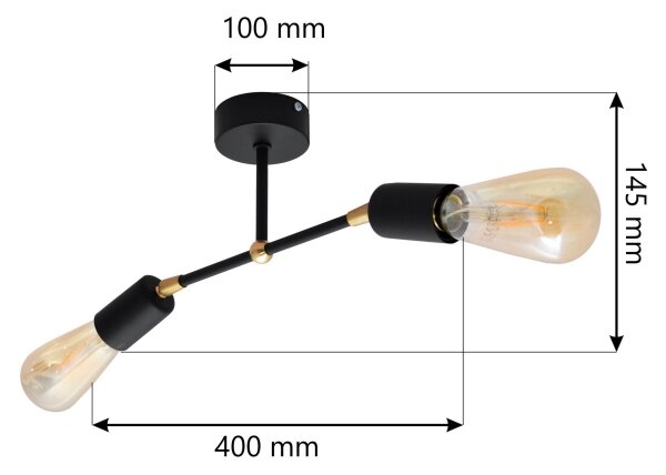 Lampadario a plafone ROSETTE 2xE27/15W/230V nero/dorato