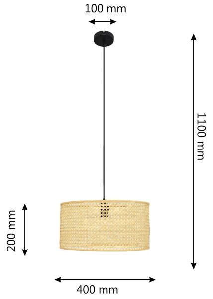 Lampadario a sospensione con filo ALBA 1xE27/15W/230V diametro 40 cm rattan/nero