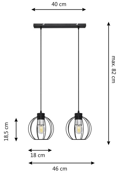 Lampadario a sospensione con filo STARLIGHT 2xE27/15W/230V nero/argento