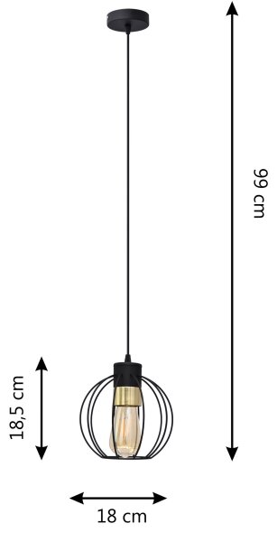 Lampadario a sospensione con filo STARLIGHT 1xE27/15W/230V nero/oro