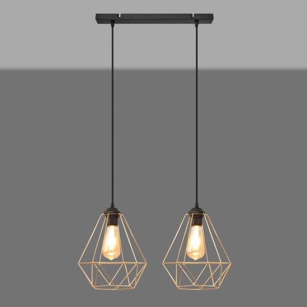 Lampadario a sospensione con filo KARO 2xE27/15W/230V oro/nero