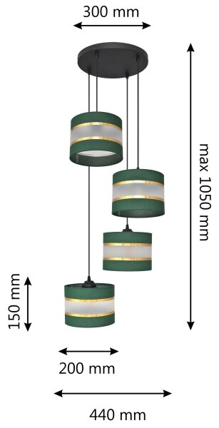 Lampadario a sospensione con filo HELEN 4xE27/15W/230V verde/oro