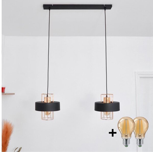 Lampadario LED a sospensione con filo VOLTA 2xE27/15W/230V nero/oro