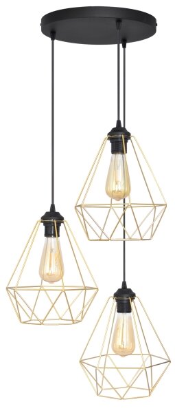 Lampadario a sospensione con filo KARO 3xE27/15W/230V oro/nero