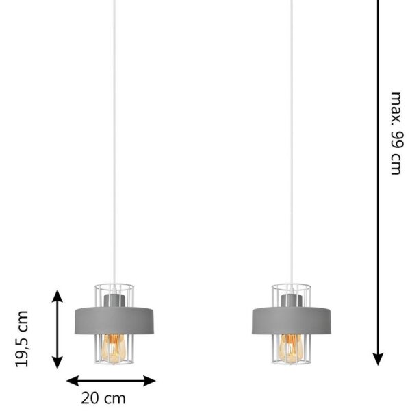 Lampadario a sospensione con filo VOLTA 2xE27/15W/230V grigio