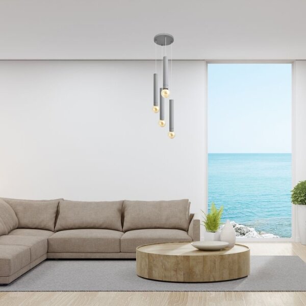 Lampadario a sospensione con filo TUBA 4xE27/15W/230V grigio